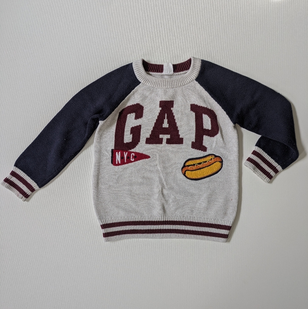 GAP Kids Cream and Maroon Sweater with Navy Sleeves Size 4